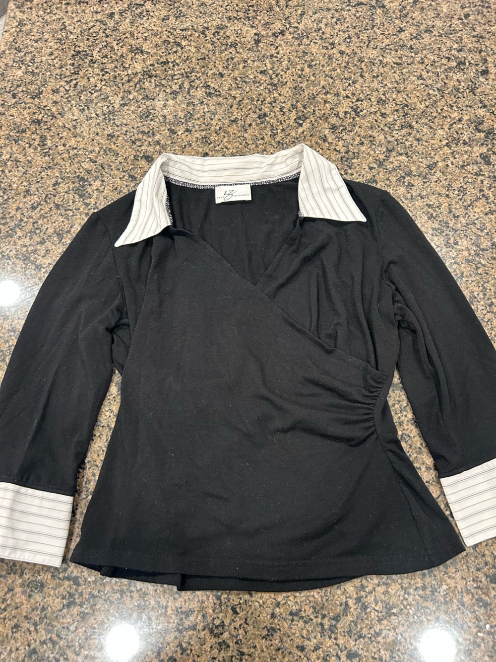 Byer California Black V-Neck Shirt with White Striped Collar
